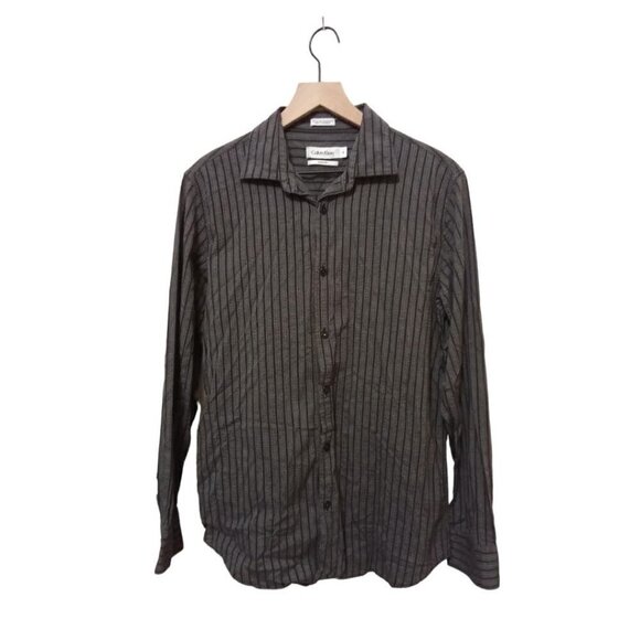 CALVIN Klein Gray Striped Seersucker Modern Fit Casual Button Down Sz M - Picture 1 of 6